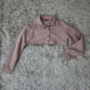 SHEIN‎ Long Sleeve Collared Button Down Fleece Cropped Shacket Women's Large